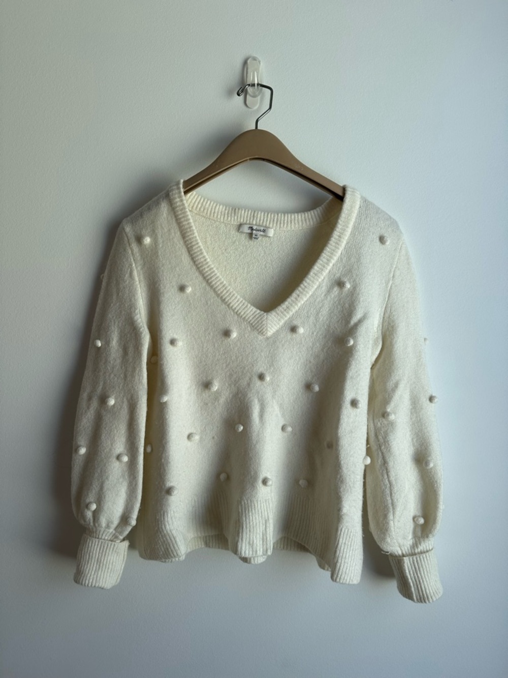 Madewell Vero Moda Cream V-Neck Pom-Pom Knit Sweater